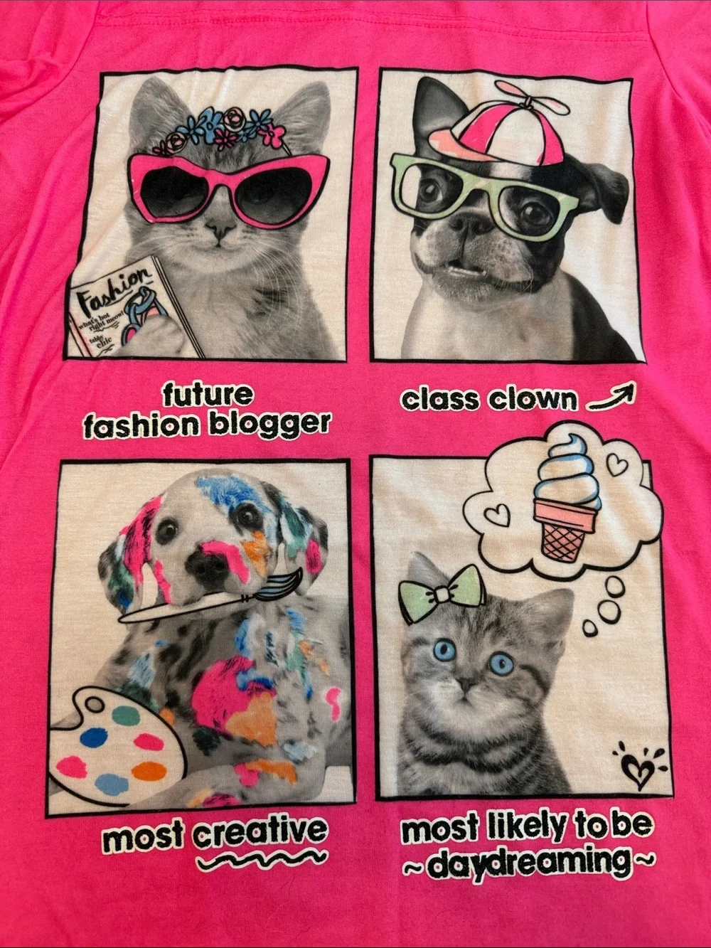 Justice Bright Pink Graphic Kids Nightgown with Cute Animal Panels